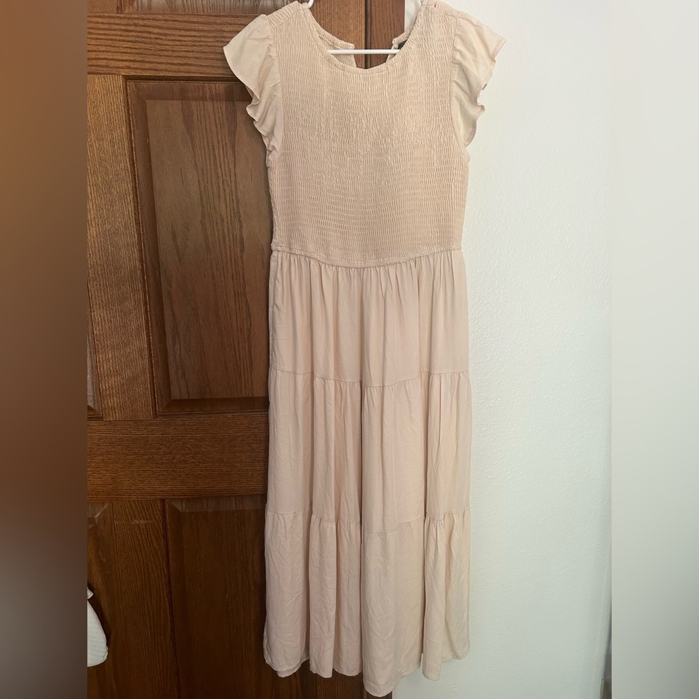 MEROKEETY Women's Flutter Short Sleeve Smocked Midi Dress